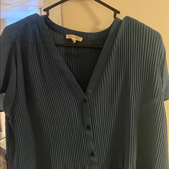 Pleione Teal Pleated Blouse - Picture 2 of 6